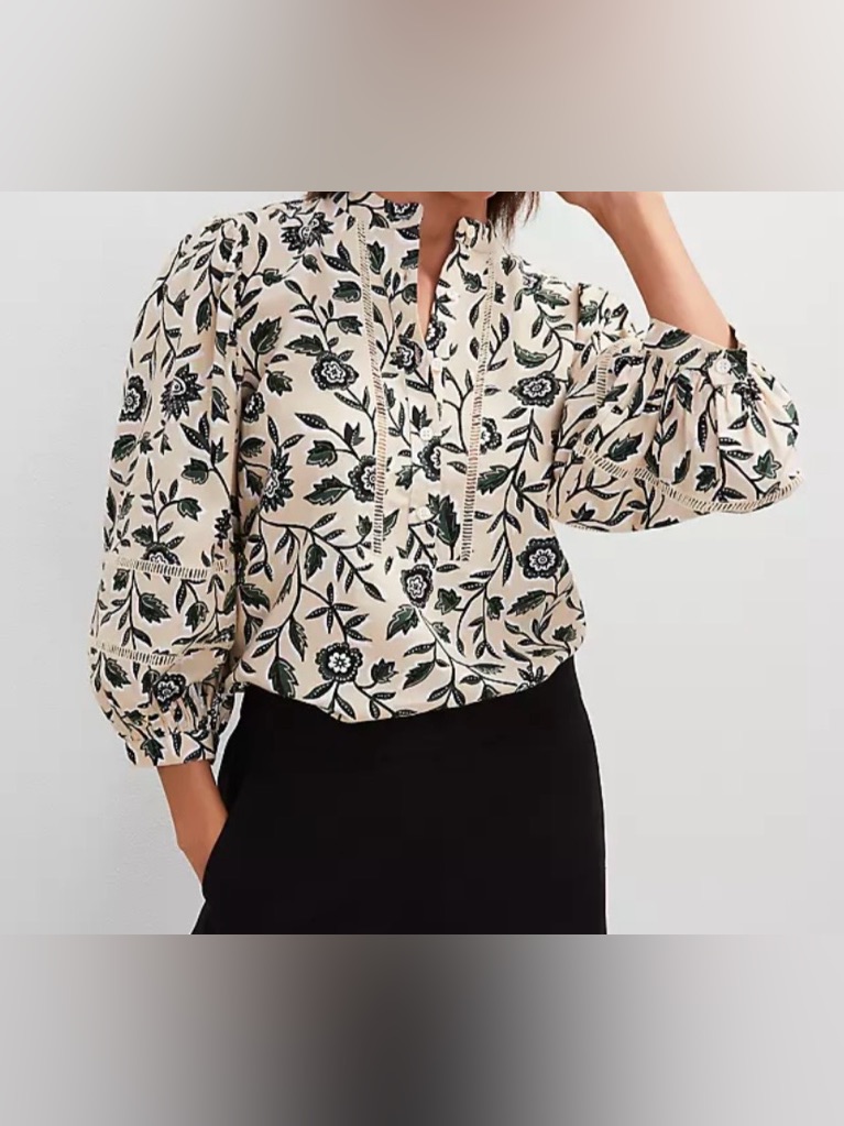 Ann Taylor Petite Floral Linen Blend Top Sz Mp